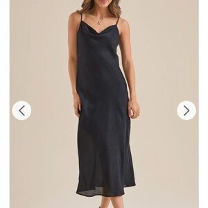 Altar'd State Black Textured Dress - Eva Satin Midi Dress